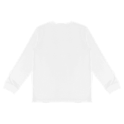 A white long sleeve tee with a simple design, featuring a back view and a logo.