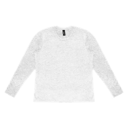 A light grey long sleeve tee with a crew neckline and a logo on the label.