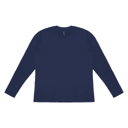 A navy long sleeve tee, featuring a round neckline and a simple design. It includes a logo.