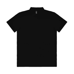 A black polo shirt featuring a classic collar and short sleeves, with a logo on the chest.