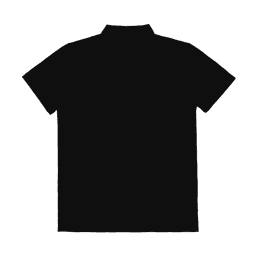 A black polo shirt featuring a collar and short sleeves, with a logo on the front.