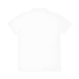 A white adult polo shirt featuring a classic design and a collar, with a logo on the back.