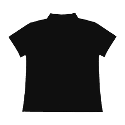 A black polo shirt with a collar and short sleeves, featuring a logo.