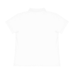 A white polo shirt featuring a collar and short sleeves. The back is plain with an embedded logo.