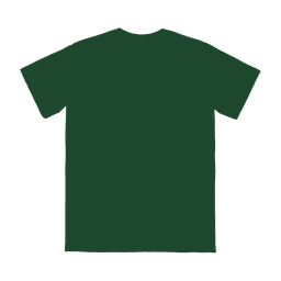 A green adult T-shirt featuring a back view, with a simple design and a logo.
