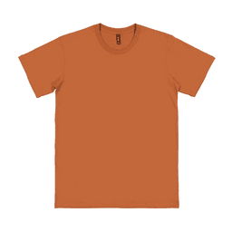 A plain orange adult t-shirt with short sleeves and a crew neckline. It features a logo on the tag.