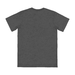 A dark grey adult t-shirt featuring a plain back design and a logo.