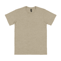 A light beige adult T-shirt with short sleeves and a logo on the label.