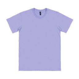 A lilac adult t-shirt with a crew neck and short sleeves. The shirt has a label inside.