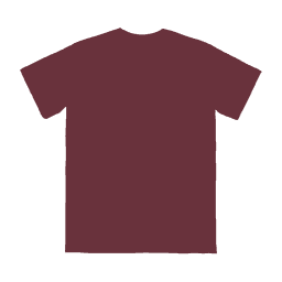 A maroon adult t-shirt featuring a back view with short sleeves and a plain design. It includes a logo.
