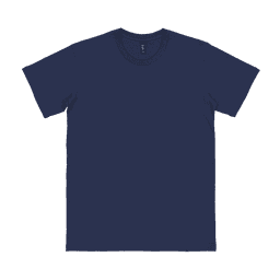 A navy blue adult t-shirt featuring a round neckline and short sleeves. It has a logo on the label.