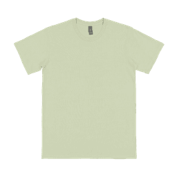 A light green adult T-shirt with a round neckline and short sleeves, featuring a logo on the label.