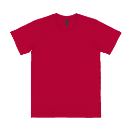 A red adult t-shirt made of premium combed ring-spun fabric with a logo on the label.