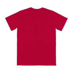 A red adult T-shirt with short sleeves and a plain back. It features a logo on the front.