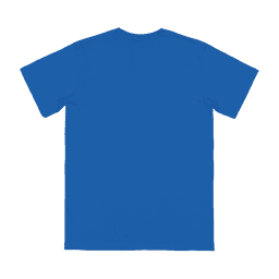 A blue adult T-shirt made from premium combed ring spun fabric, featuring a simple back design and a logo.