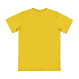 A yellow adult t-shirt with a plain back. The fabric appears soft and casual. It features a logo.