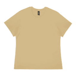 A women's yellow T-shirt featuring a round neck and short sleeves, with a brand label inside.