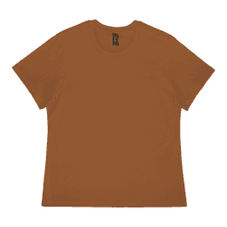 An orange ladies' t-shirt with a crew neckline and short sleeves, featuring a logo on the label.