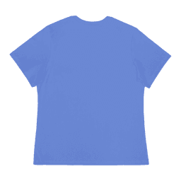 A blue ladies' T-shirt with short sleeves, featuring a logo on the back.
