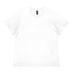 A white ladies' t-shirt with a classic fit and a label on the inside neckline.