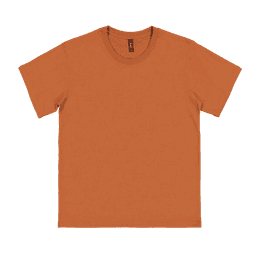 An orange youth t-shirt featuring a round neckline and short sleeves. It has a logo on the inner label.