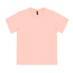 A pale pink youth T-shirt featuring short sleeves and a logo on the label.