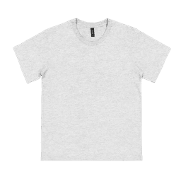 A grey youth t-shirt with short sleeves and a tag, featuring a simple design without any other details.