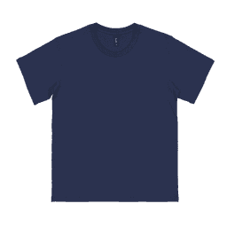 A navy blue youth T-shirt with short sleeves and a round neckline, featuring a logo.