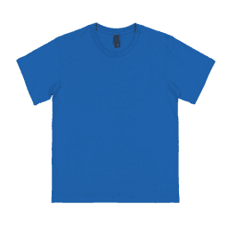 A vibrant blue youth t-shirt featuring a classic crew neck and short sleeves, with a logo on the label.