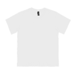 A white youth t-shirt featuring short sleeves and a label tag, displaying a simple design.