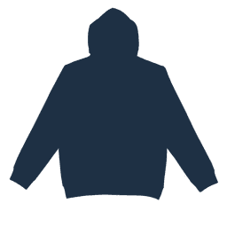 A navy hoodie featuring long sleeves and a hood. The design includes a branding logo.
