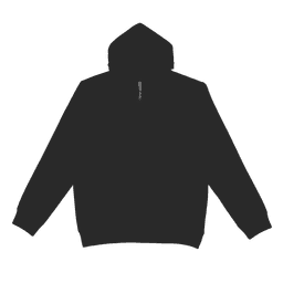 A black zip hoodie featuring a hood and long sleeves, with a logo present on the design.