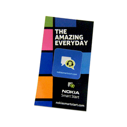 A promotional brochure featuring a colourful geometric design with logos and text about Nokia Smart Start.