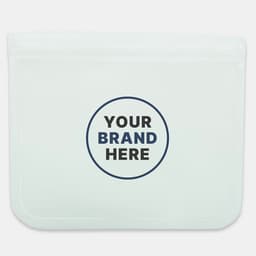 A clear PEVA reusable food storage bag with a round logo space. Dimensions are 21.5 cm x 18 cm.