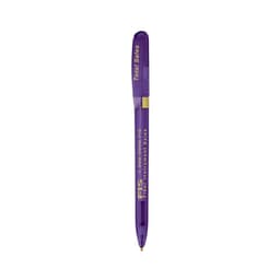 A purple metal pen with a transparent design and a gold clip, featuring a logo on the body.