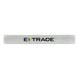 A reflective slap wristband in clear material featuring a logo. Suitable for events and exhibitions.