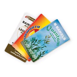 A set of three rectangular magnets with rounded corners, featuring various colours and a logo on each magnet.