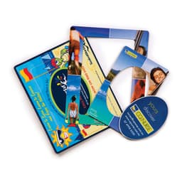 A magnetic photo frame set featuring a blue design, with various photo slots and a round tag.