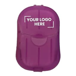 A purple drink bottle with a rounded design and a secure lid, featuring a space for a logo.