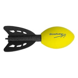 A yellow and black rocket-shaped toy, featuring a branding logo, designed for fun and stress relief.