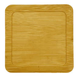 A bamboo coaster with a square shape and rounded edges, featuring a smooth, natural finish.