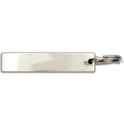 A drink bottle opener in shiny silver, featuring a keyring attachment and a rectangular design.