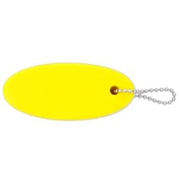 A bright yellow oval floating keychain with a silver ball chain attached.