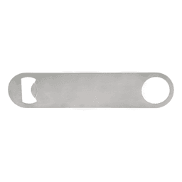 A stainless steel bottle opener in a sleek, minimal design featuring a bottle cap remover and a circular handle.