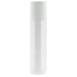 A clear lip balm tube with a white cap, featuring a smooth surface and a simple, minimalist design.