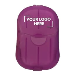 A purple drink bottle with a rounded shape, featuring a space for a logo on the front.