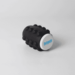 A black Whirl Popper Spinner featuring a white top with a logo, designed as a novelty item for fun and games.
