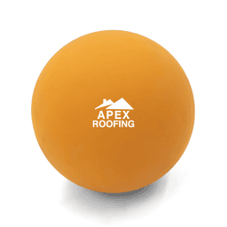 An orange bouncy ball with a logo on the surface, suitable for fun and games.