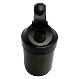 A black 400ml shaker cup with a lid and a logo, featuring a compact and streamlined design.