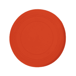 An orange silicon frisbee with a smooth surface, displaying a simple design and a small logo.